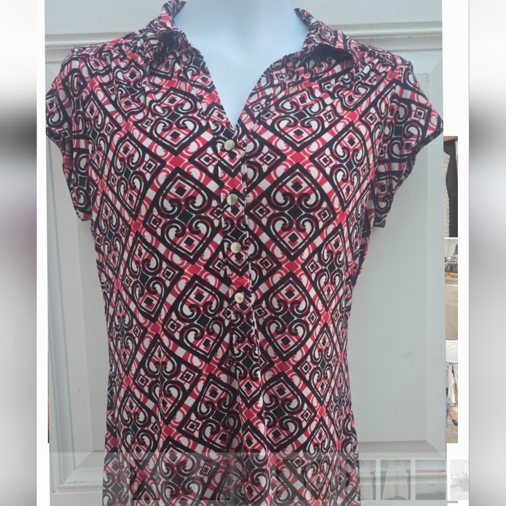 Alfani Geometric Red and Black Blouse
